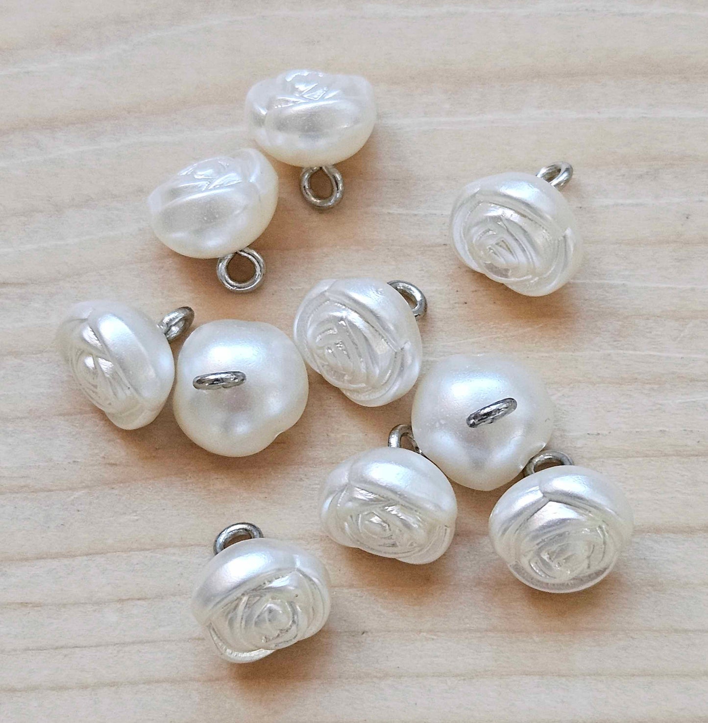 VINTAGE PEARL ROSE Shank / 10.5*11mm - 6 buttons / Imitation Pearl Plastic Metal Shank Buttons / Sewing Buttons