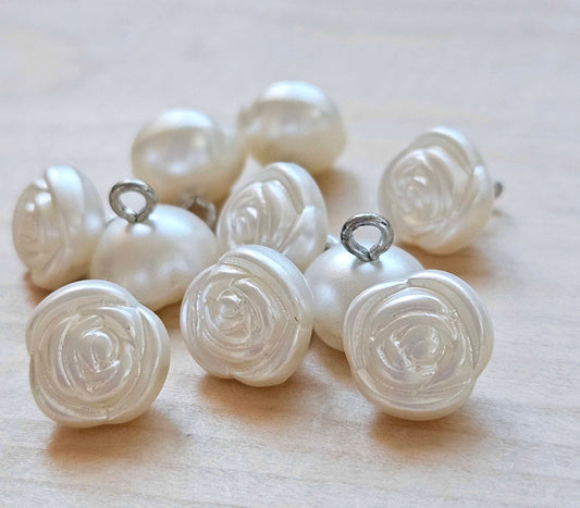 VINTAGE PEARL ROSE Shank / 10.5*11mm - 6 buttons / Imitation Pearl Plastic Metal Shank Buttons / Sewing Buttons