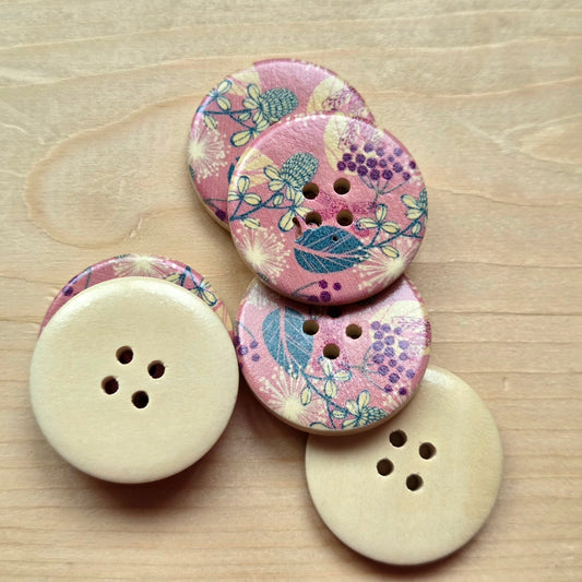 Pink Petals / Wooden Buttons / 30mm (Set of 6)