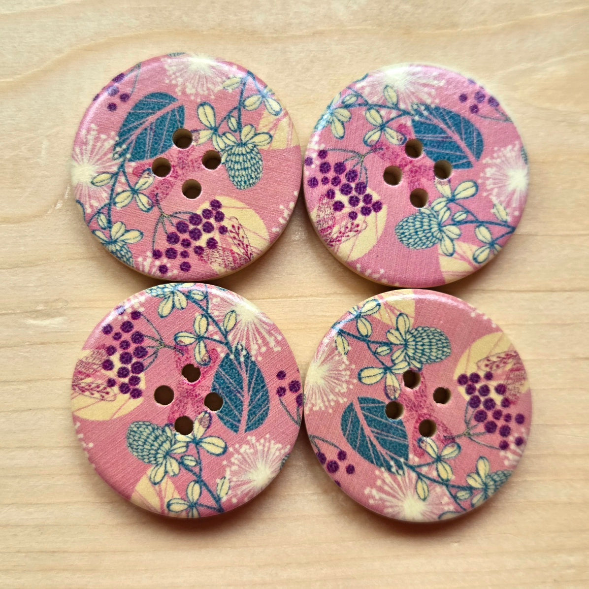 Pink Petals / Wooden Buttons / 30mm (Set of 6)