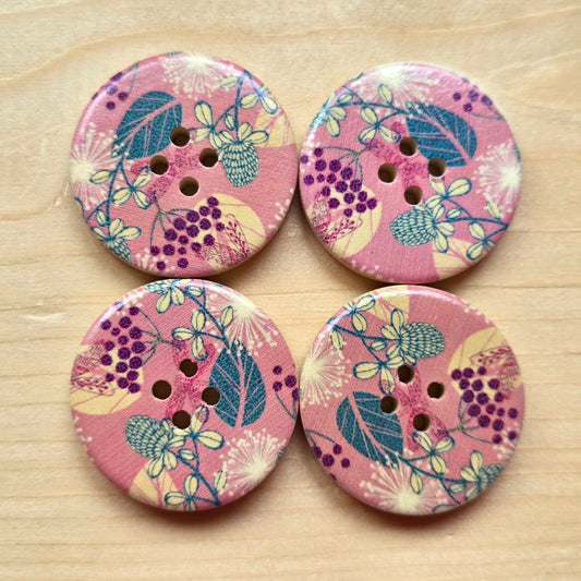 Pink Petals / Wooden Buttons / 30mm (Set of 6)