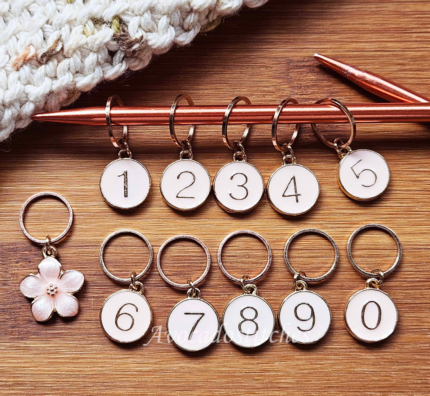 FLOWER & NUMBERS / 11pcs / Numbered Stitch Markers / Row Counter Markers / Crochet Knitting Stitch Markers / Notions