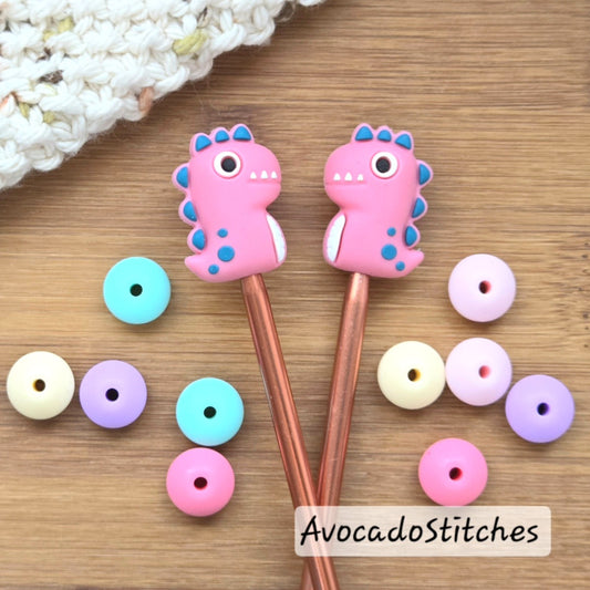 PINKY DINO Stitch Stoppers / Knitting Needle Toppers / Point Protection / Notions