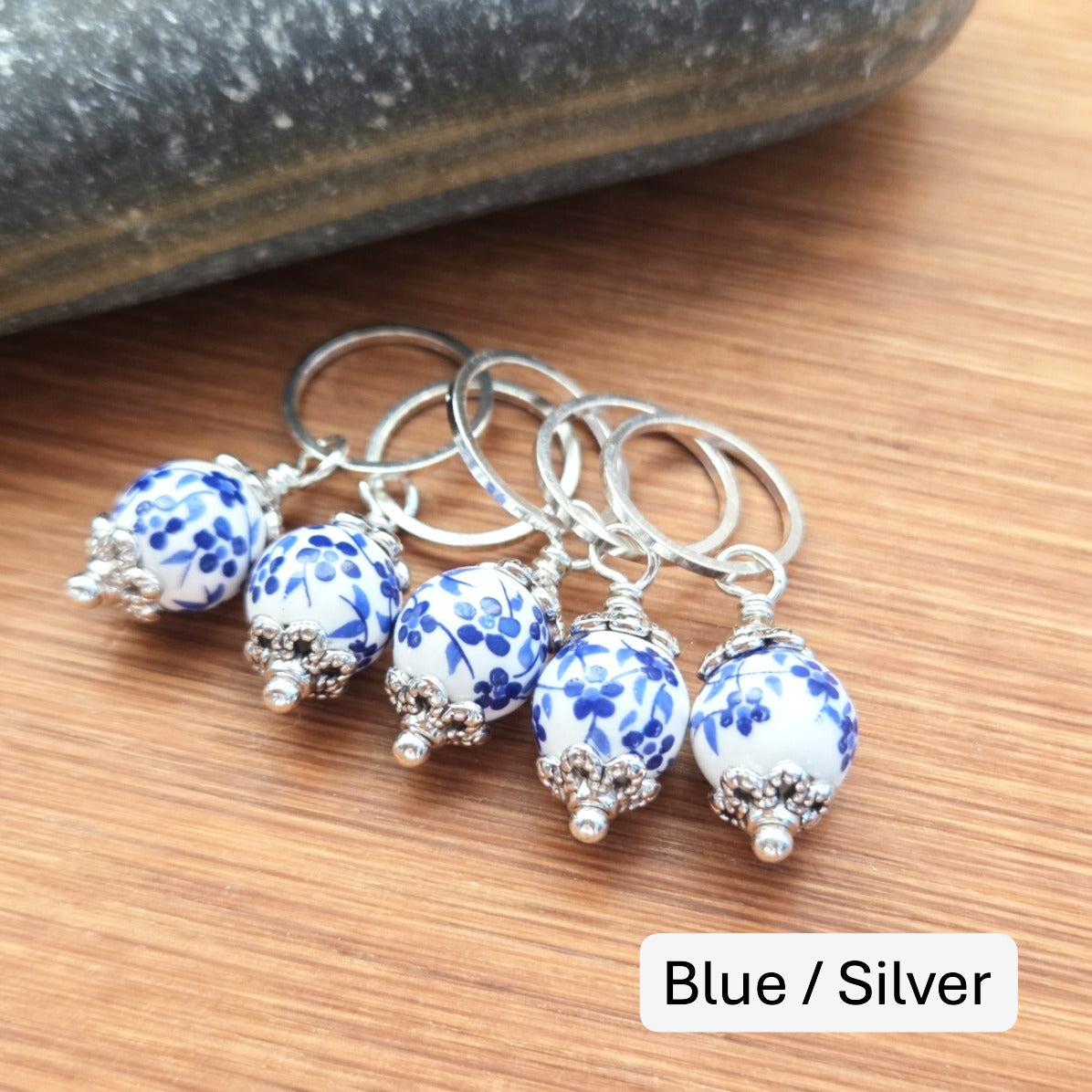 PORCELAIN BLOOM (Ceramic Stones) - 5 pieces / Knitting Crochet Stitch Markers / Notions