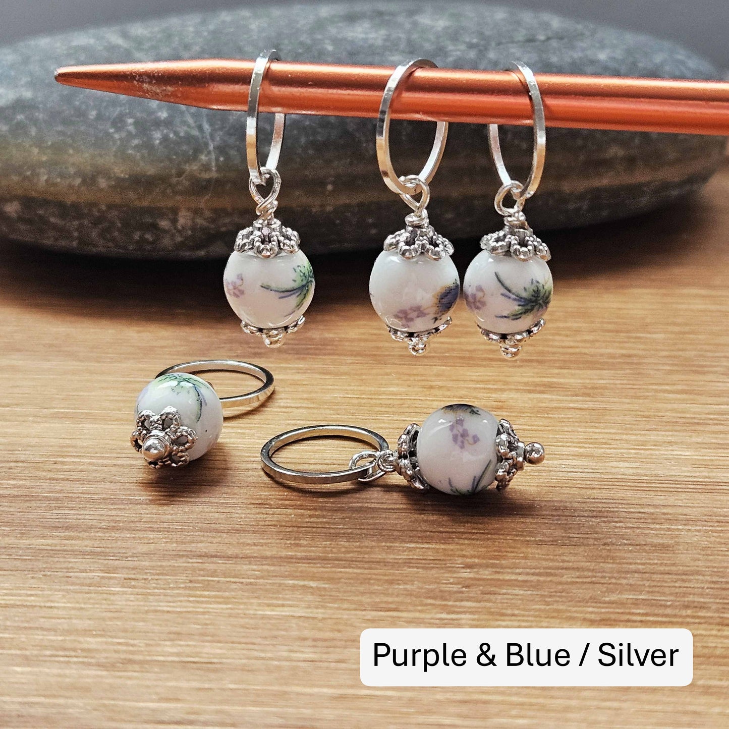 PORCELAIN BLOOM (Ceramic Stones) - 5 pieces / Knitting Crochet Stitch Markers / Notions