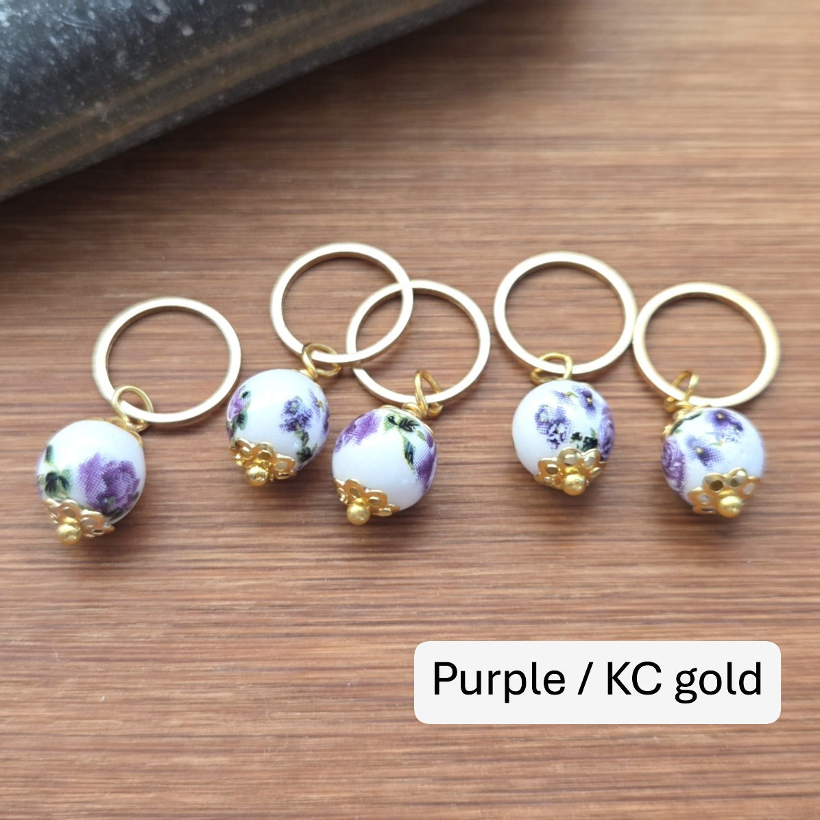 PORCELAIN BLOOM (Ceramic Stones) - 5 pieces / Knitting Crochet Stitch Markers / Notions