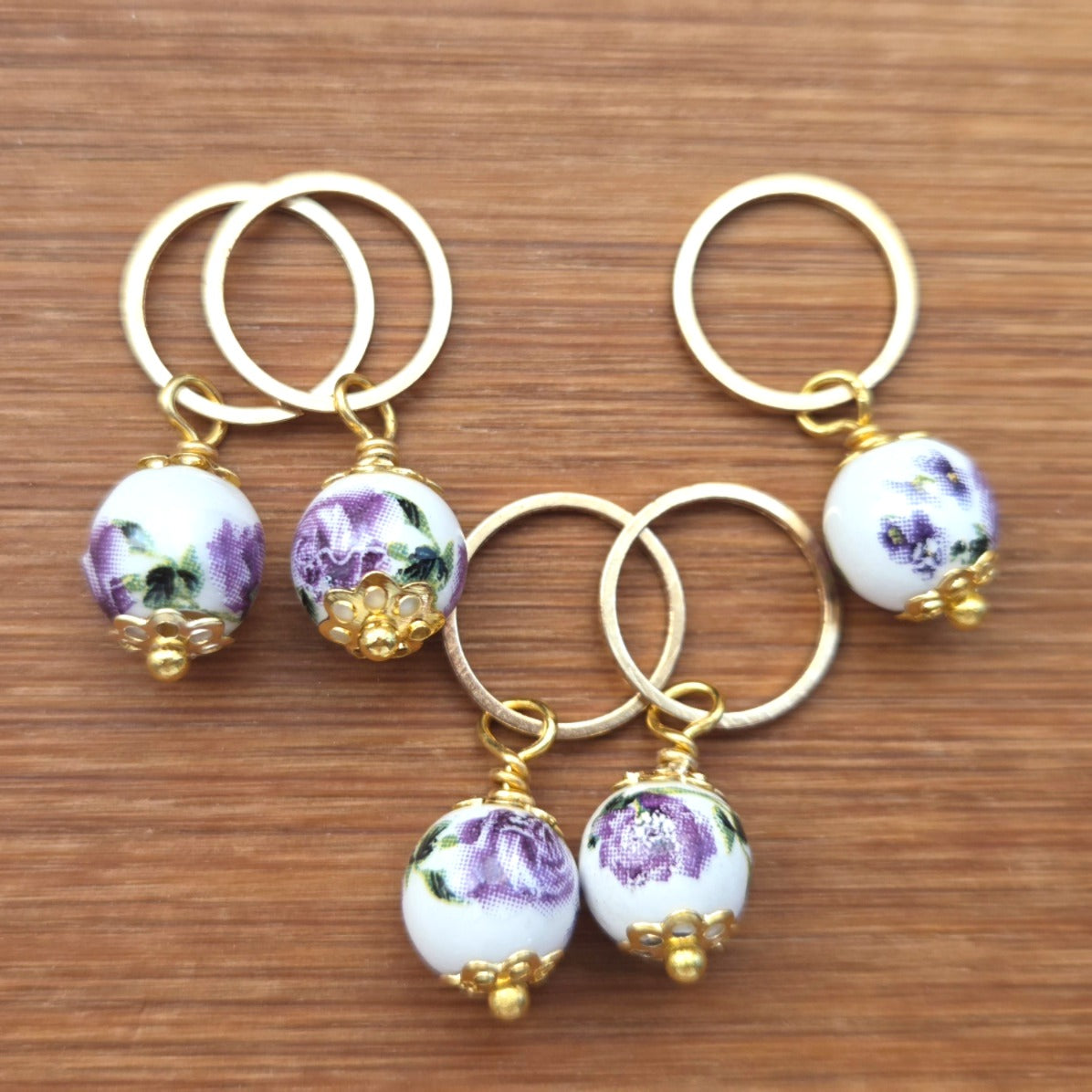 PORCELAIN BLOOM (Ceramic Stones) - 5 pieces / Knitting Crochet Stitch Markers / Notions