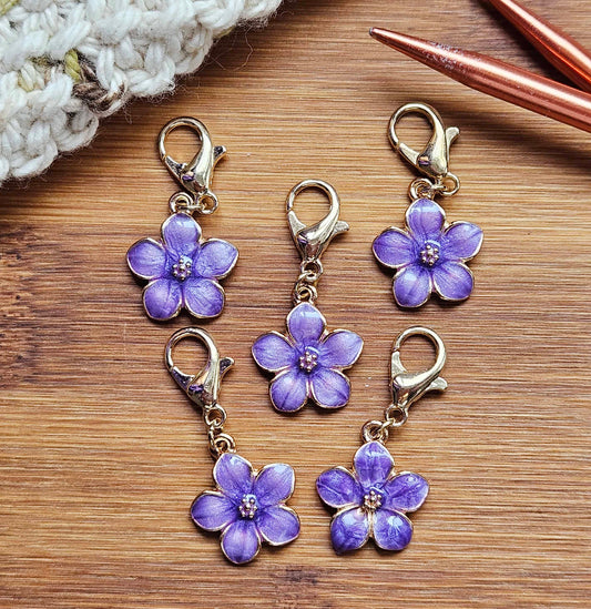 PURPLE SAKURA BLOSSOM - 5 pieces / Knitting Crochet Stitch Markers / Notions