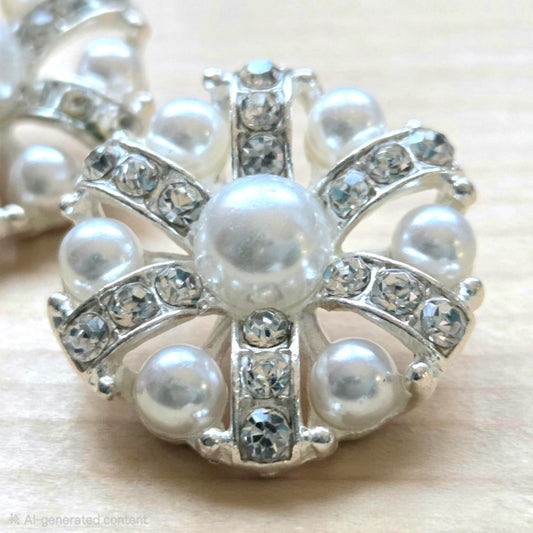 QUEEN'S PEARL / White Silver Metal Shank Buttons / 25mm (Set of 2)