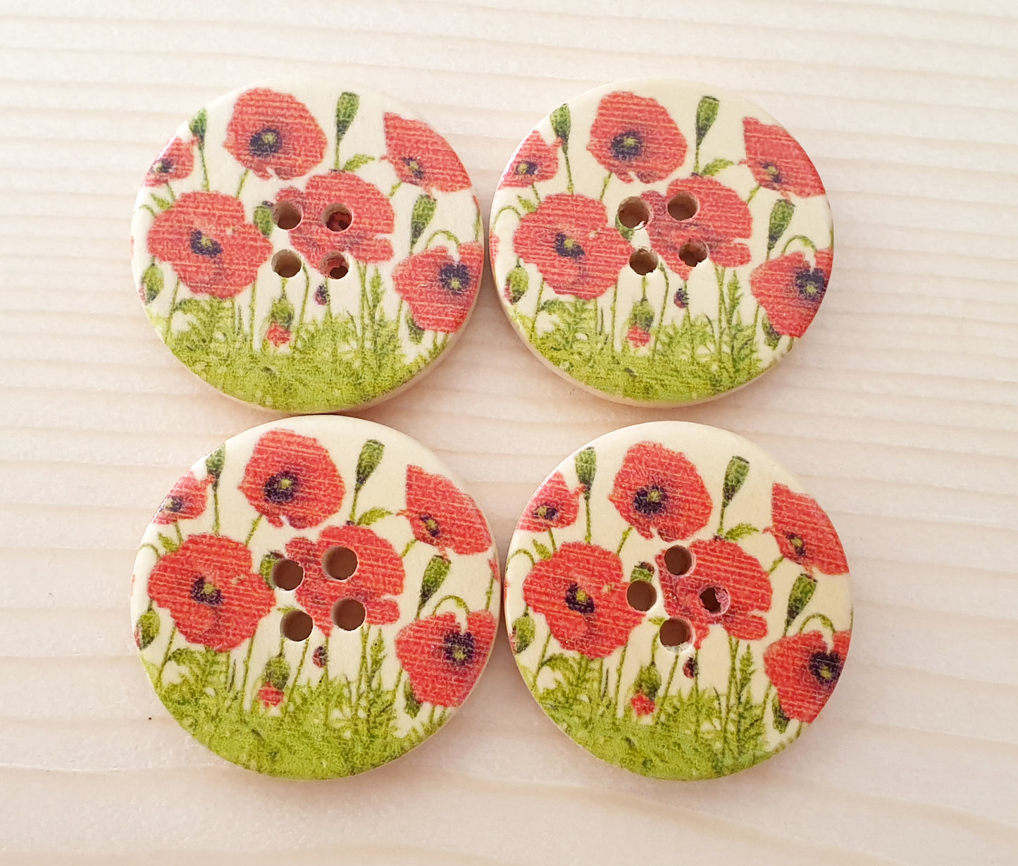 RED POPPY FLOWER / 30mm - 6 buttons / Wooden Buttons / Sewing Buttons