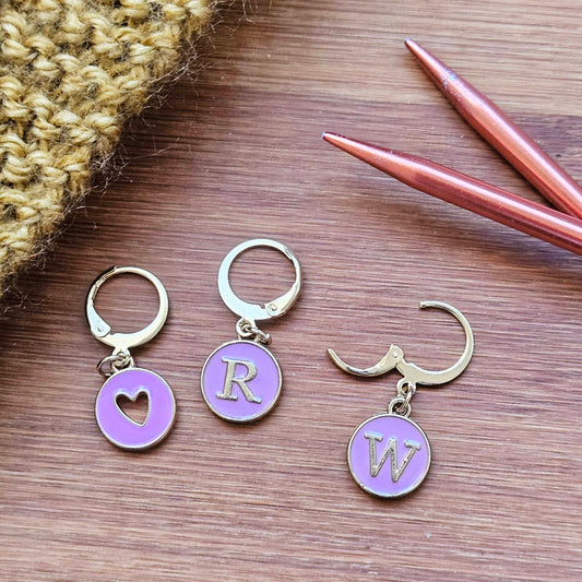 RIGHT & WRONG SIDE Purple Stitch Markers / 3 pcs / Knitting Crochet Markers / Notions