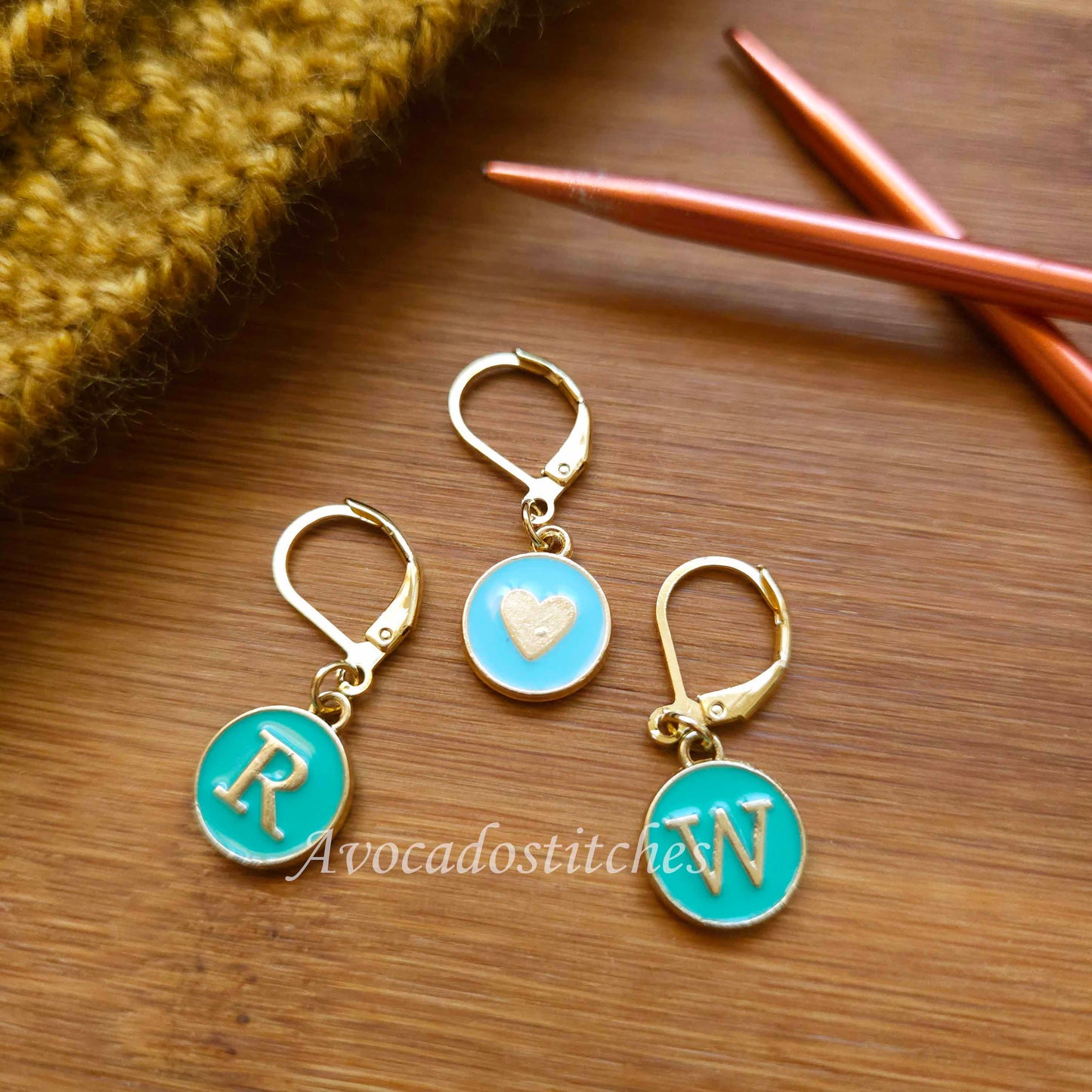 RIGHT & WRONG SIDE Turquoise & Blue Stitch Markers / 3 pcs / Knitting Crochet Stitch Markers / Notions