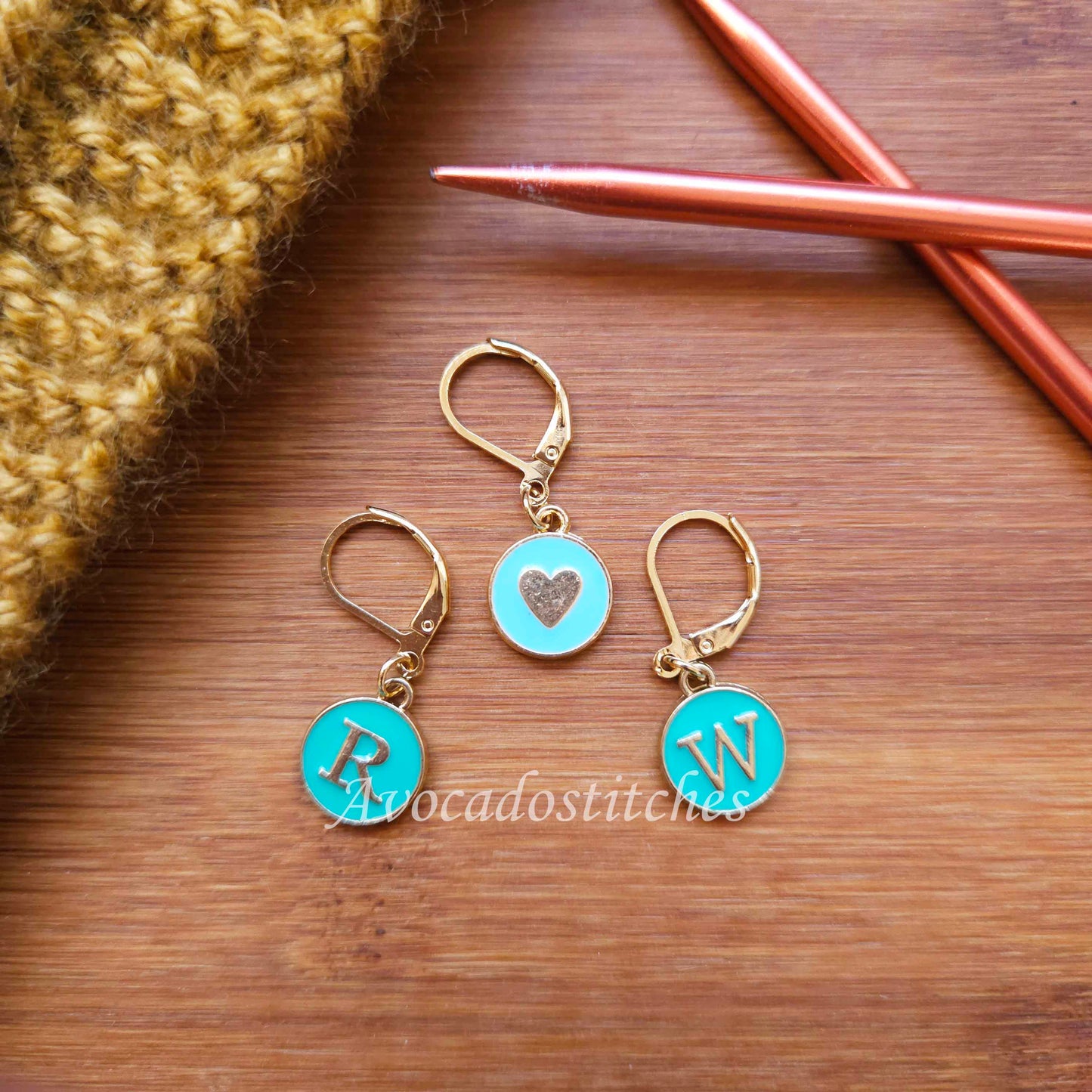 RIGHT & WRONG SIDE Turquoise & Blue Stitch Markers / 3 pcs / Knitting Crochet Stitch Markers / Notions