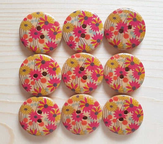 RED-YELLOW CRYSANTHEMUM / 23mm / Wooden Buttons / Sewing Buttons