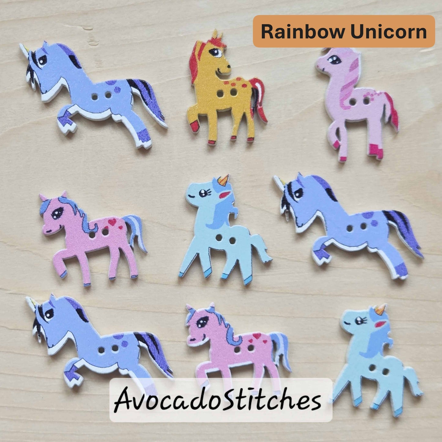 UNICORN / 8 buttons / Wooden Buttons / Sewing Buttons