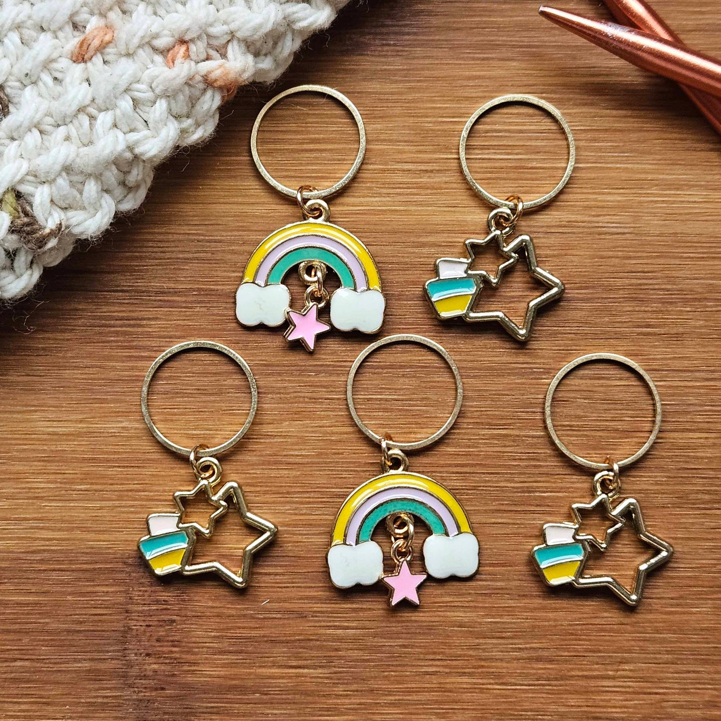 RAINBOWS - 5 pieces / Knitting Crochet Stitch Markers / Notions