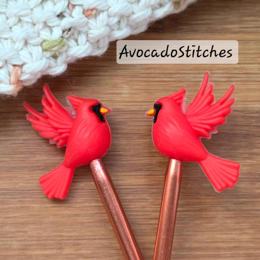 RED CARDINAL Stitch Stoppers / Knitting Needle Toppers / Point Protection / Notions
