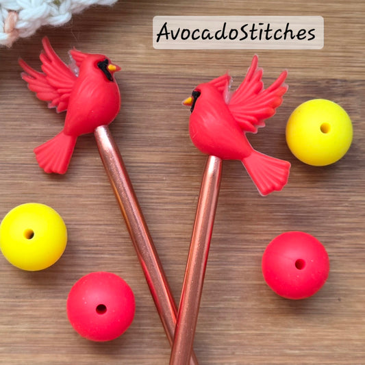 RED CARDINAL Stitch Stoppers / Knitting Needle Toppers / Point Protection / Notions