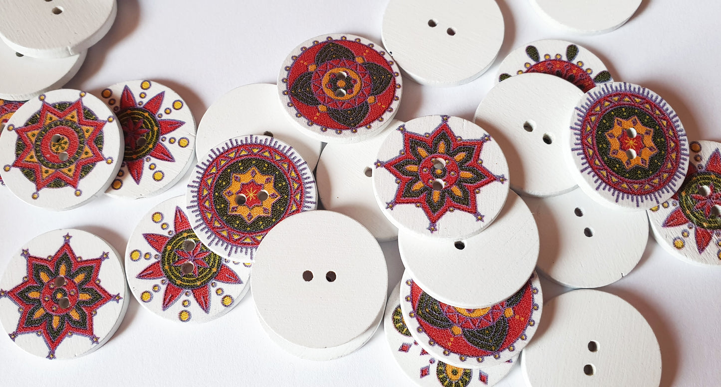 RED MANDALA / 25mm / Wooden Buttons / Sewing Buttons