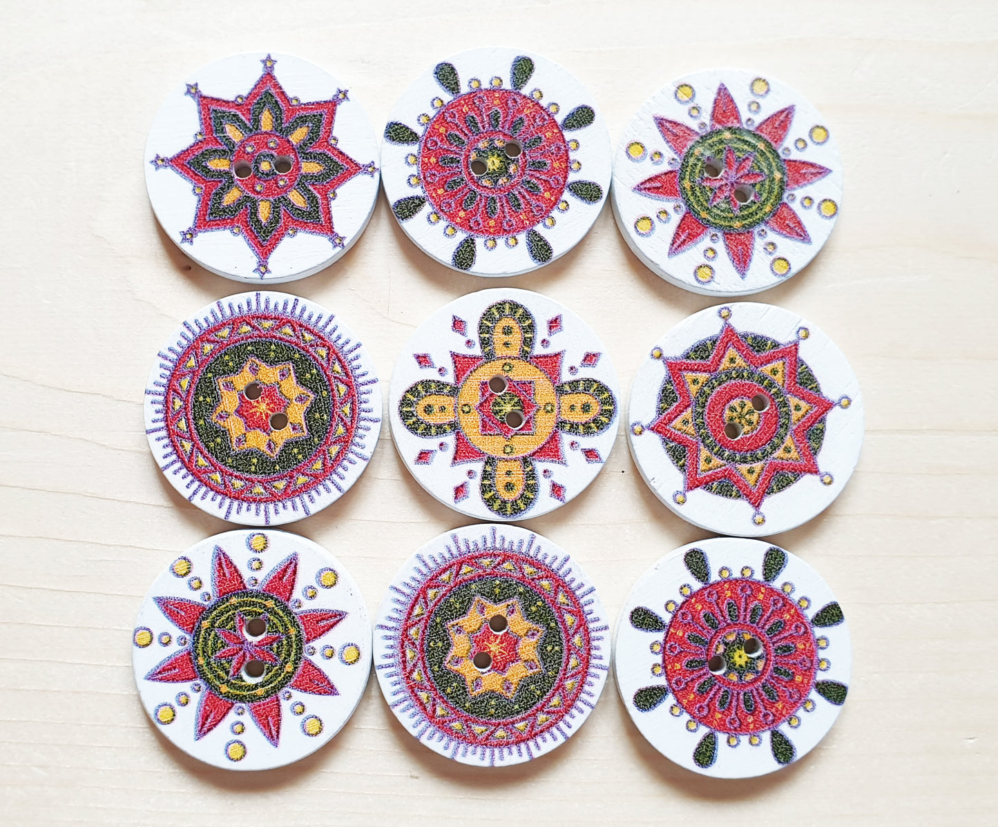 RED MANDALA / 25mm / Wooden Buttons / Sewing Buttons