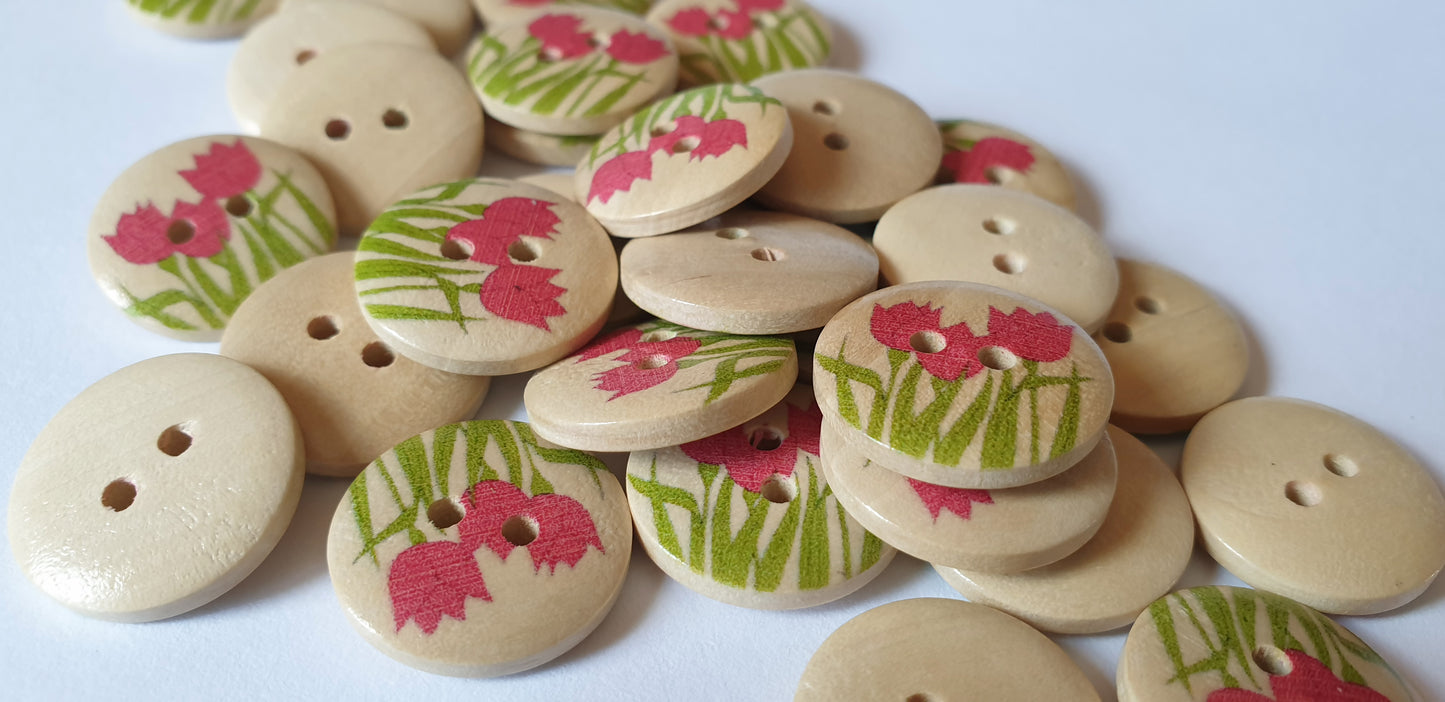 RED TULIPS / 18mm / Wooden Buttons / Sewing Buttons