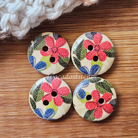 REDWOOD PETALS / 15mm - 6 buttons / Wooden Buttons / Sewing Buttons