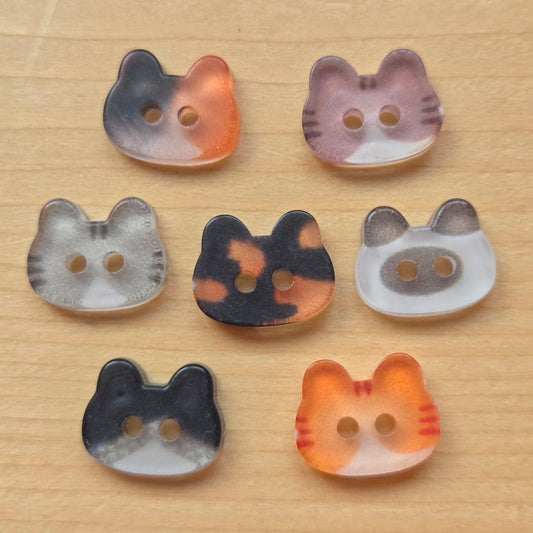 MINI CAT HEADS / Resin Buttons / Set of 8