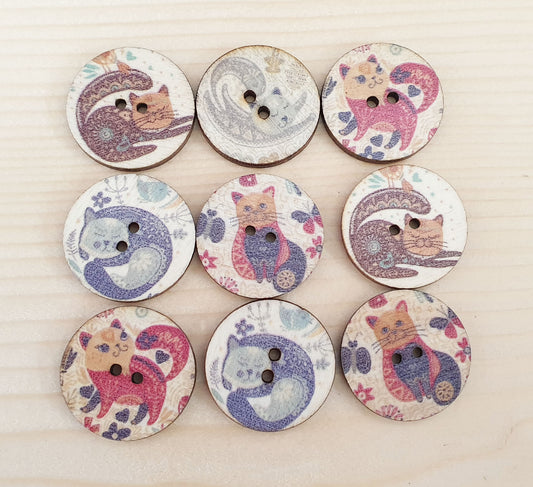 CAT ART / 15-25mm / Wooden Buttons / Sewing Buttons