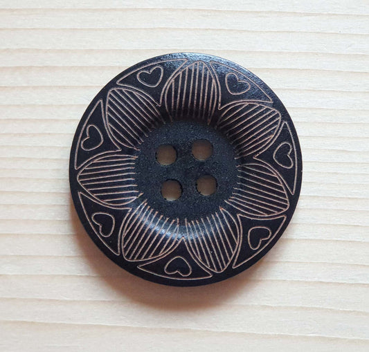 RETRO FLOWER BLACK / 35mm 40mm / Set of 2 buttons / Wooden Buttons / Sewing Buttons