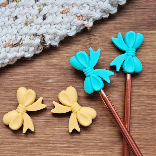 RIBBON STITCH STOPPERS / Knitting Needle Toppers / Set of 2 / Notions