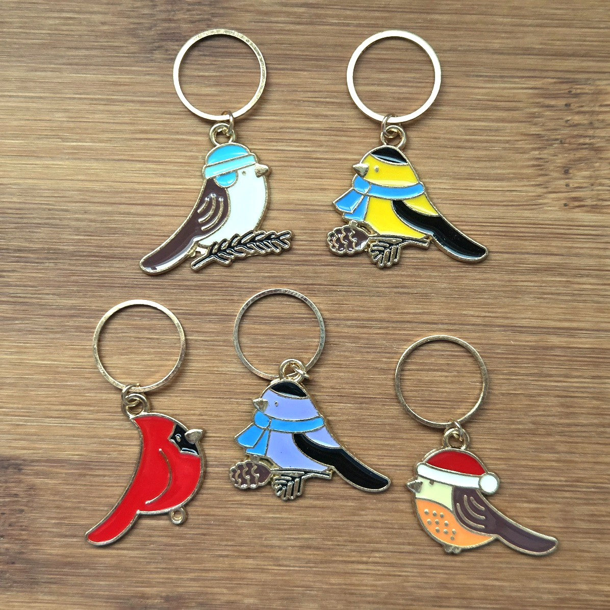 ROBINS - 5 pieces / Knitting Crochet Stitch Markers / Notions