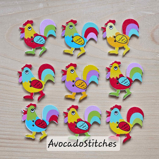 ROOSTER /32*32mm / 8 buttons / Wooden Buttons / Sewing Buttons