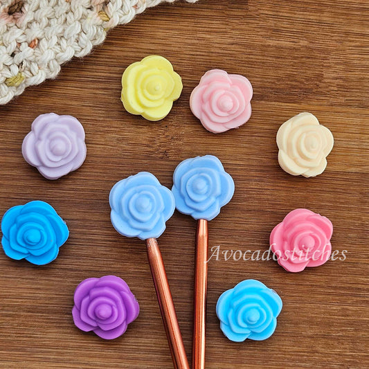 ROSE STITCH STOPPERS / 2 pieces / Knitting Needle Stoppers / Point Protection / Notions