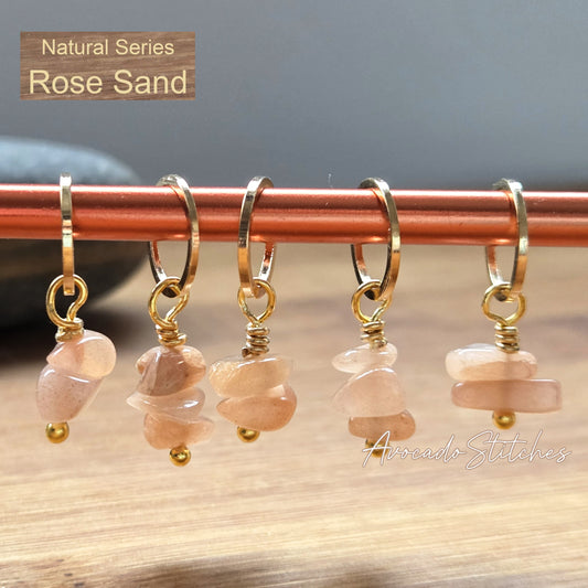 ROSE SAND (Natural Stones) - 5 pieces / Knitting Stitch Markers / Notions (Set B)