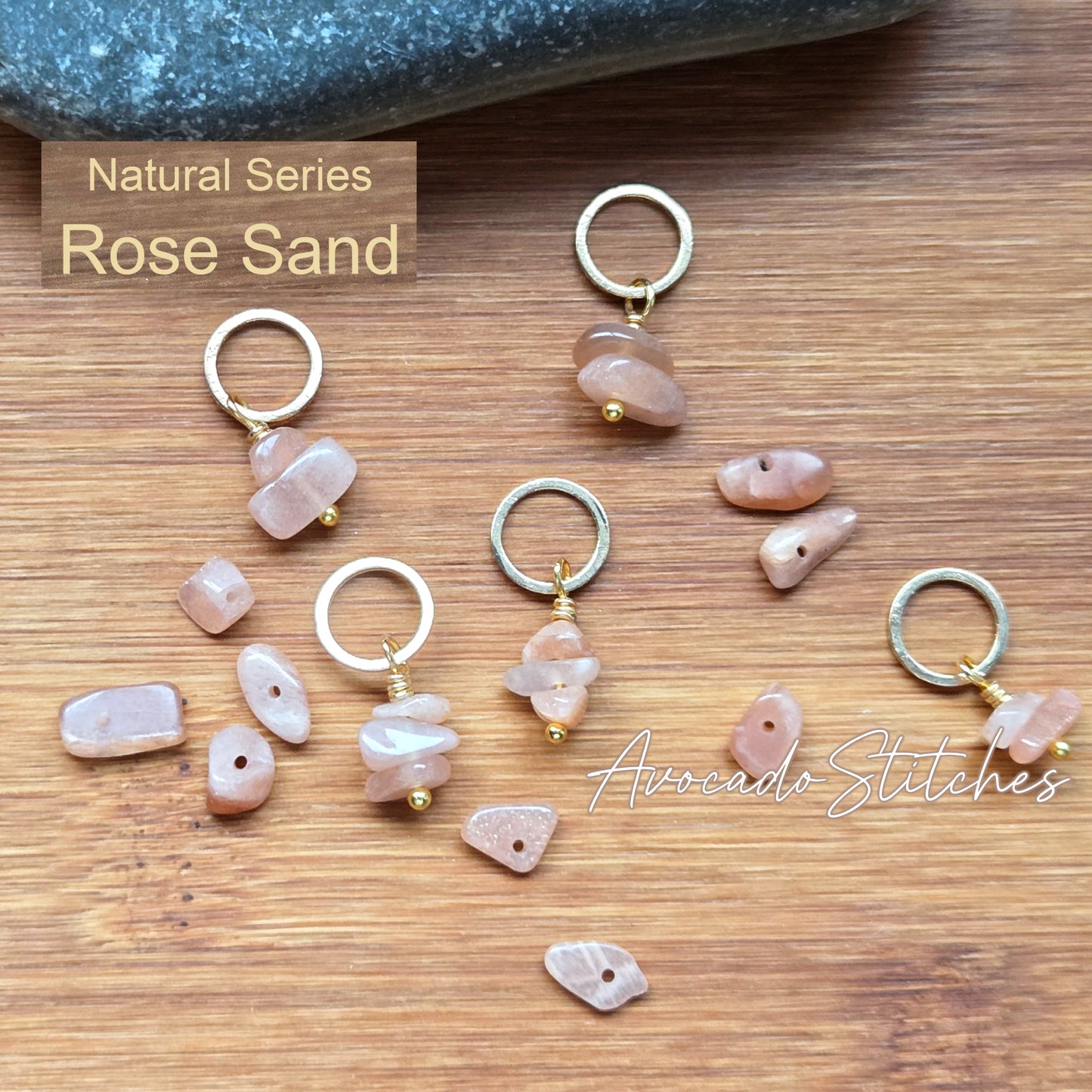 ROSE SAND (Natural Stones) - 5 pieces / Knitting Stitch Markers / Notions (Set B)