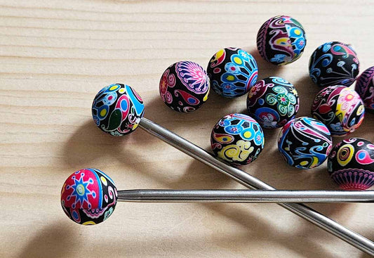 VIVID MANDALA STITCH STOPPERS / Knitting Needle Stoppers / Point Protection / Notions