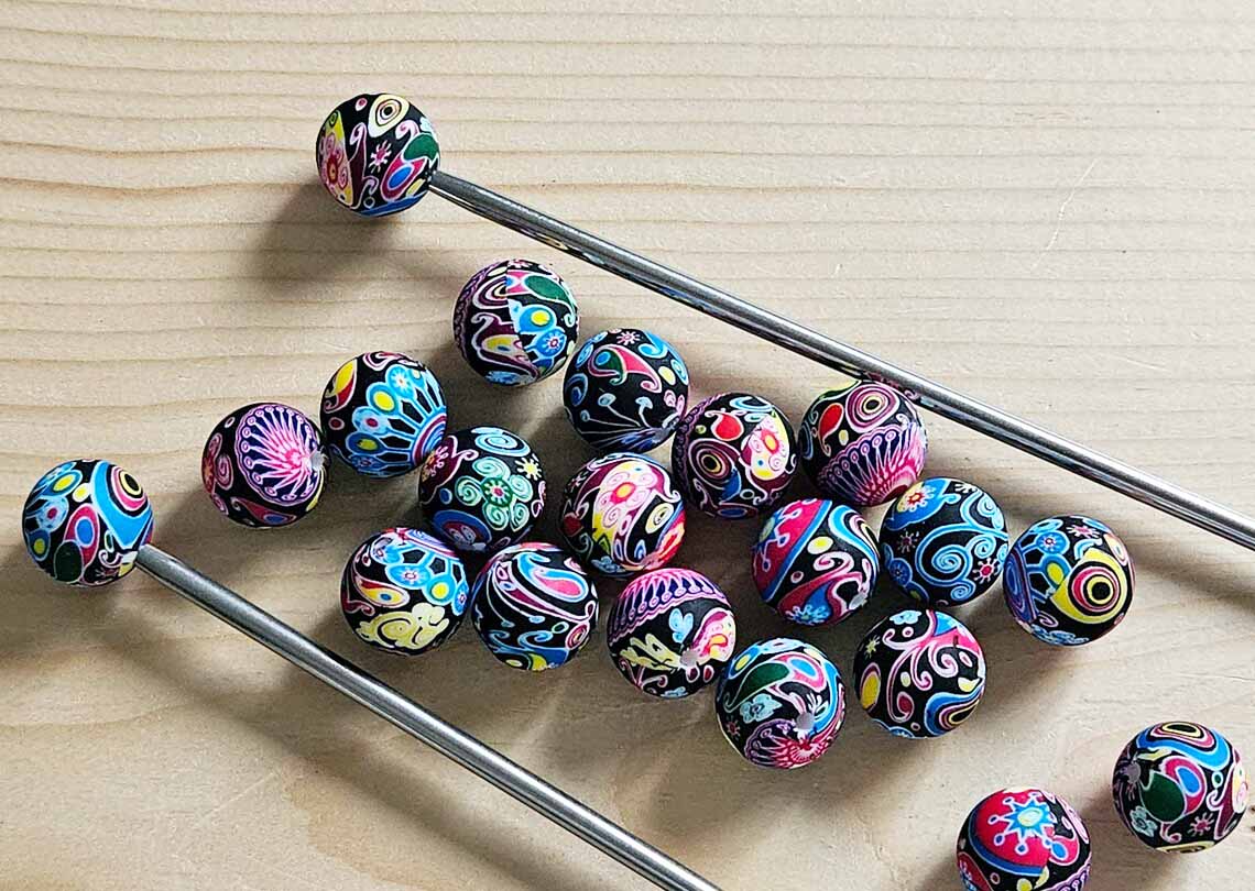 VIVID MANDALA STITCH STOPPERS / Knitting Needle Stoppers / Point Protection / Notions