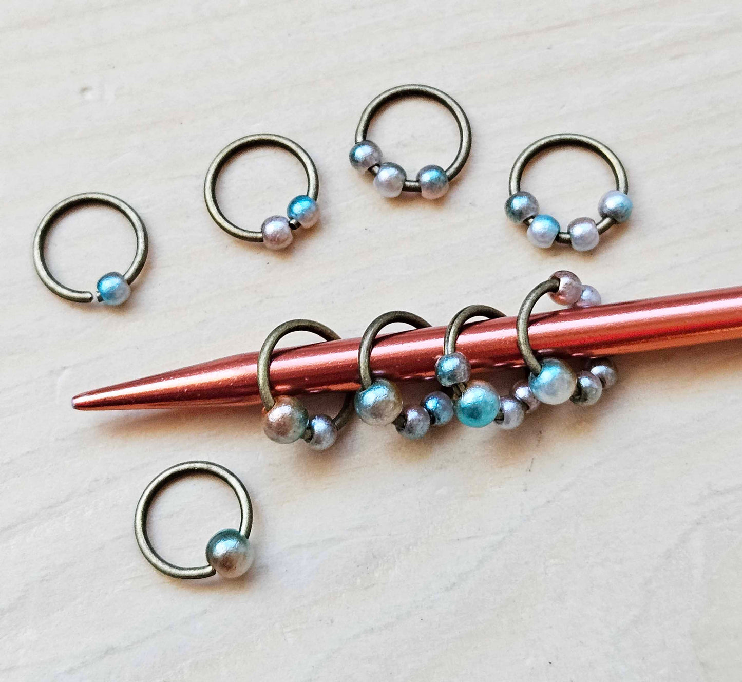 BRONZITE Row Counter Stitch Markers / 9 pcs / Rose Gold Snag Free Stitch Markers / Notions