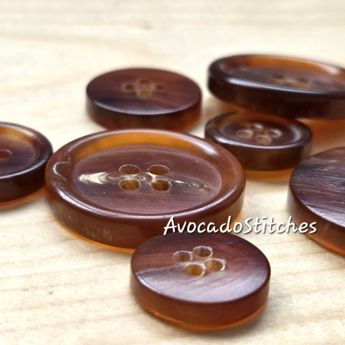 RUSTIC HORN 4-Hole Light Brown Buffalo Horn Buttons / 15-25mm / Set of 4 buttons / Real Horn Buttons / Natural Sewing Buttons