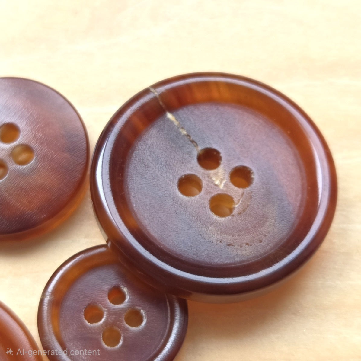 RUSTIC HORN 4-Hole Buttons — Light Brown Buffalo Horn Natural Buttons 15-25mm (Set of 4)