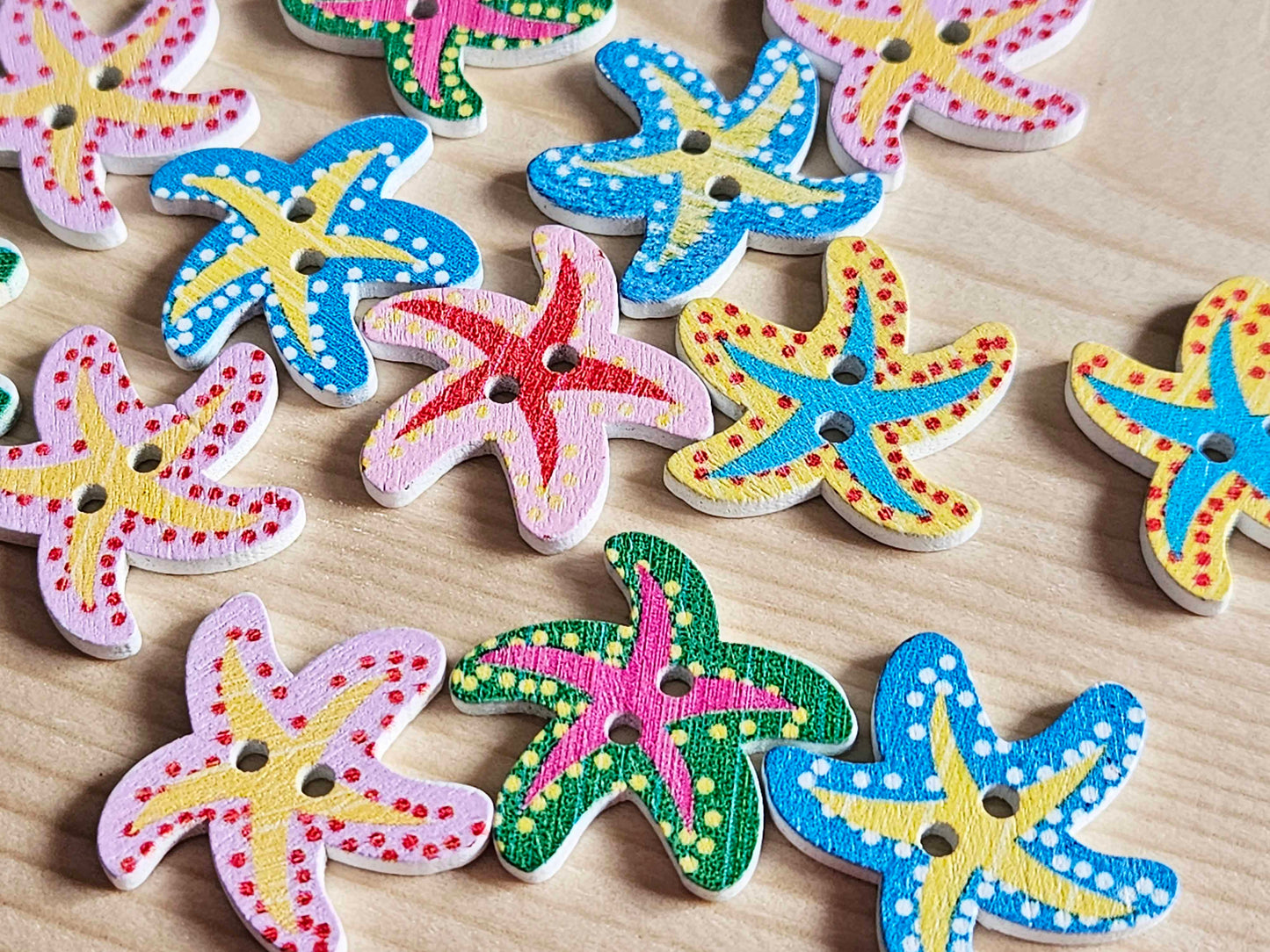 SEA STAR / Wooden Buttons / 28x28mm (Set of 10)