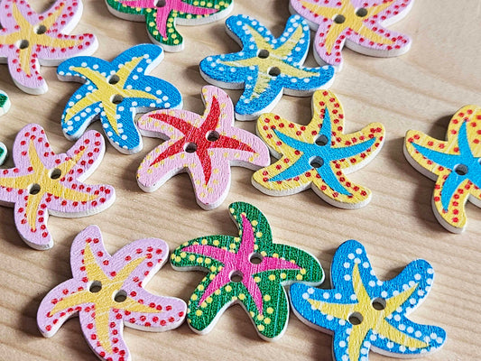 SEA STAR / Wooden Buttons / 28x28mm (Set of 10)