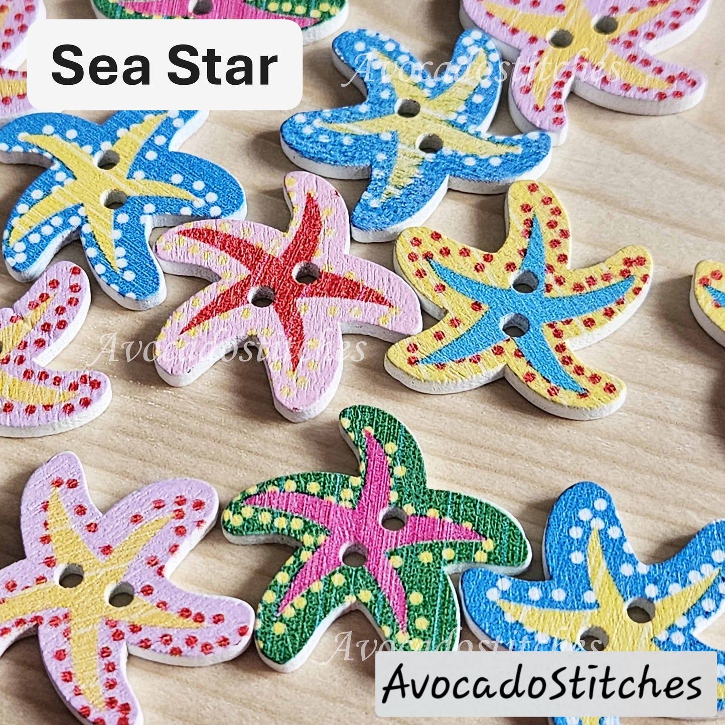 SEA ANIMALS / 8 buttons / Wooden Buttons / Sewing Buttons