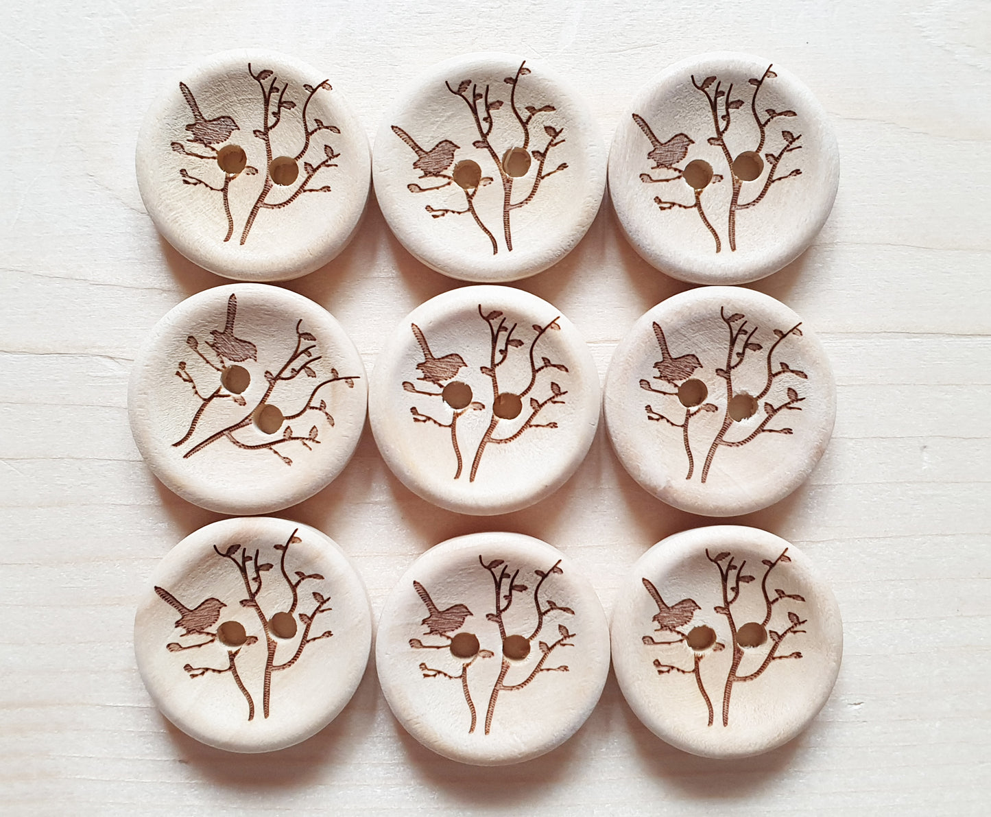 AvoDesigns SERENITY GARDEN / Unvarnished 2-Hole Wooden Buttons / 18mm 20mm 30mm