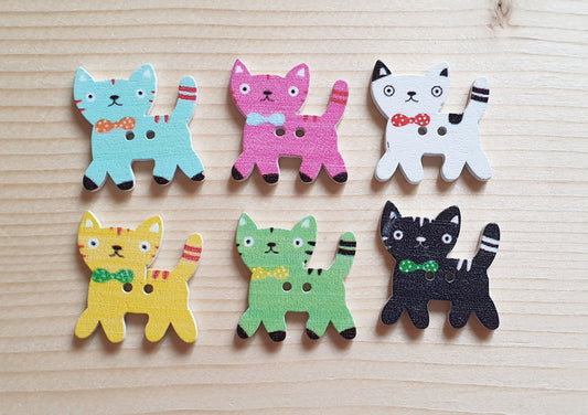 SILLY CAT / 39*25mm / Wooden Buttons / Sewing Buttons