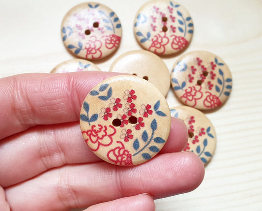 SIMPLE FLOWER DRAWINGS / 30mm - 7 buttons / Wooden Buttons / Sewing Buttons