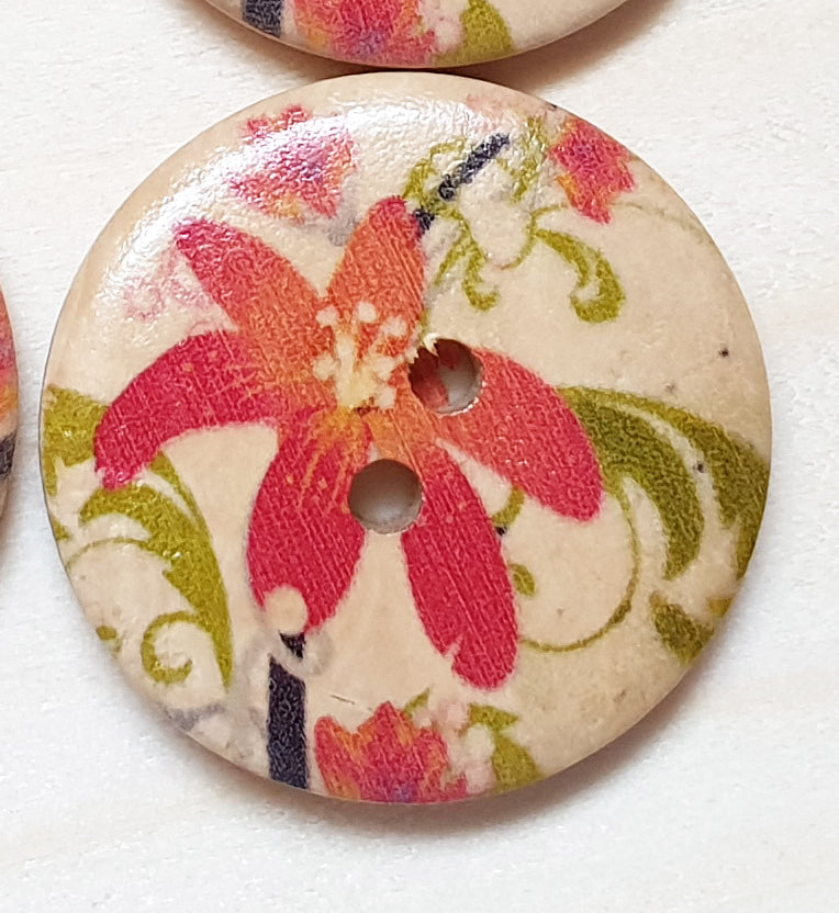 SINGLE HIBISCUS / 30mm / Set of 4 buttons / Wooden Buttons / Sewing Buttons