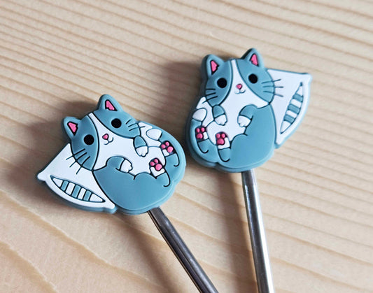 SLEEPY CAT STITCH STOPPERS / Knitting Needle Stoppers / Point Protection / Notions