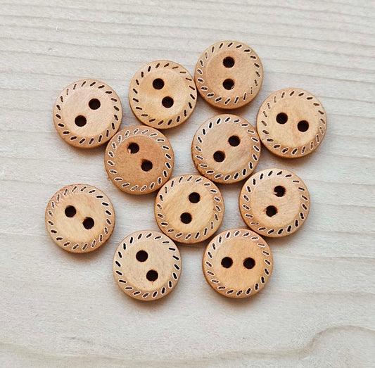 SPIRAL DASH / 11.5mm / Wooden Unvarnished Buttons / Sewing Buttons