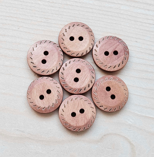 SPIRAL DASH / 18mm - 6 buttons / Wooden Unvarnished Buttons / Sewing Buttons